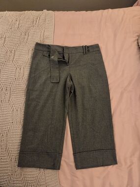 Women's Gray Cropped Dress Pants with Cuffed Hem